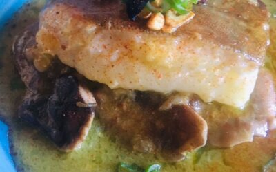 Pescado al horno con salsa de setas