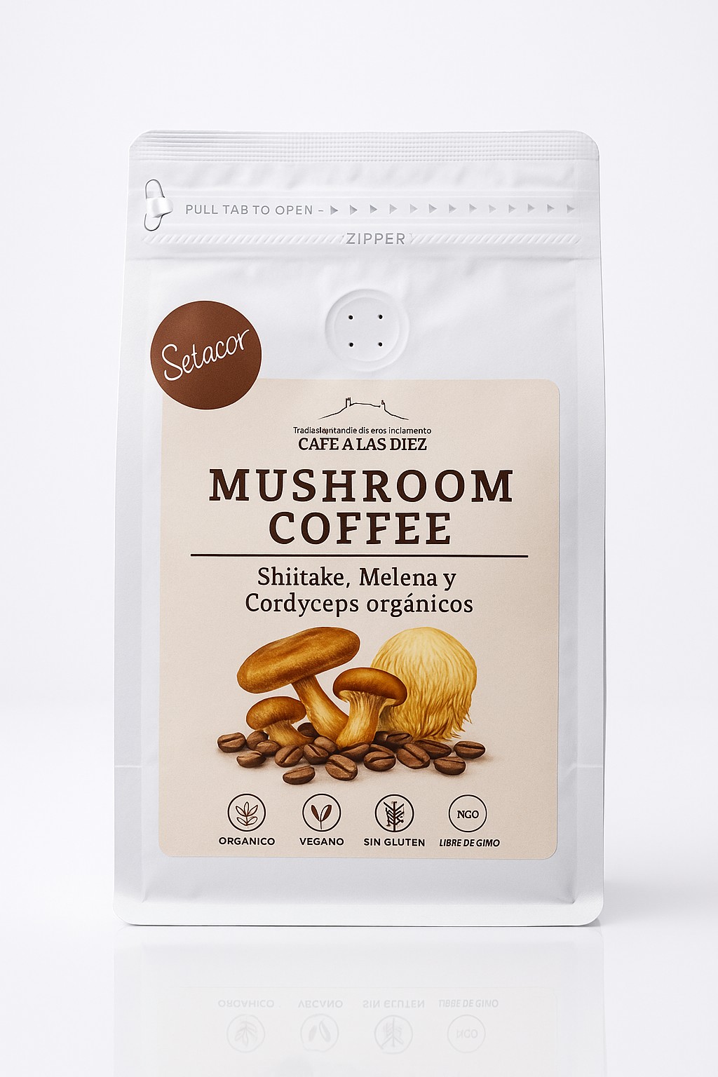 café con hongos medicinales de Setacor